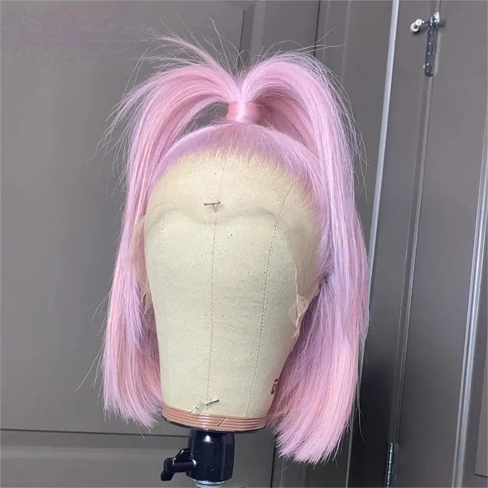 Pink Colored Short Straight Bob Lace Front Wig Mint Green Human Hair Wigs 613 Blonde Platinum HD Transparent Lace Frontal Wig