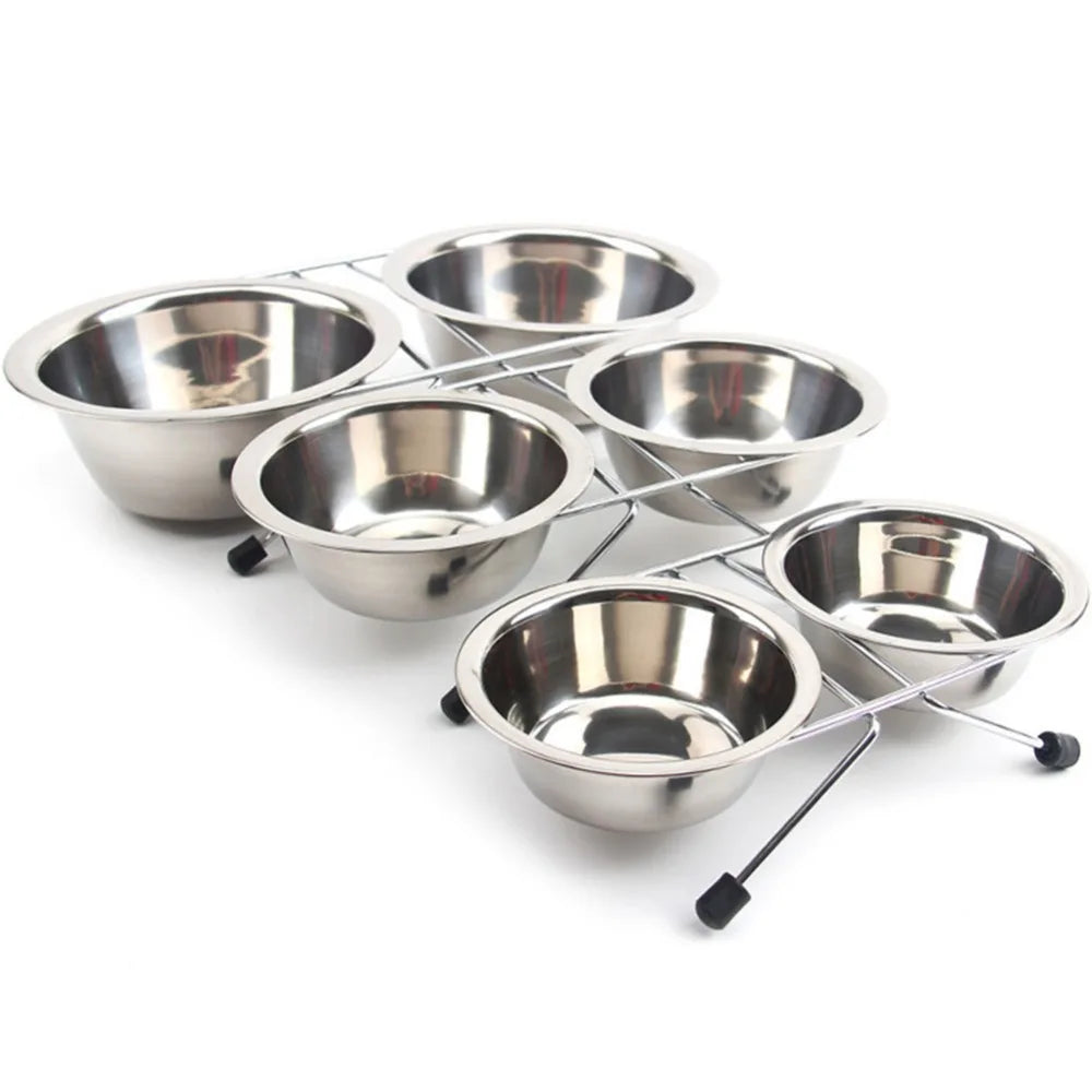 Dog Bowl Stainless Steel Pet Dogs Cat Double Bowls Durable Iron Stand Food Water Dishes Anti Slip Puppy Feeder Pet Supplies