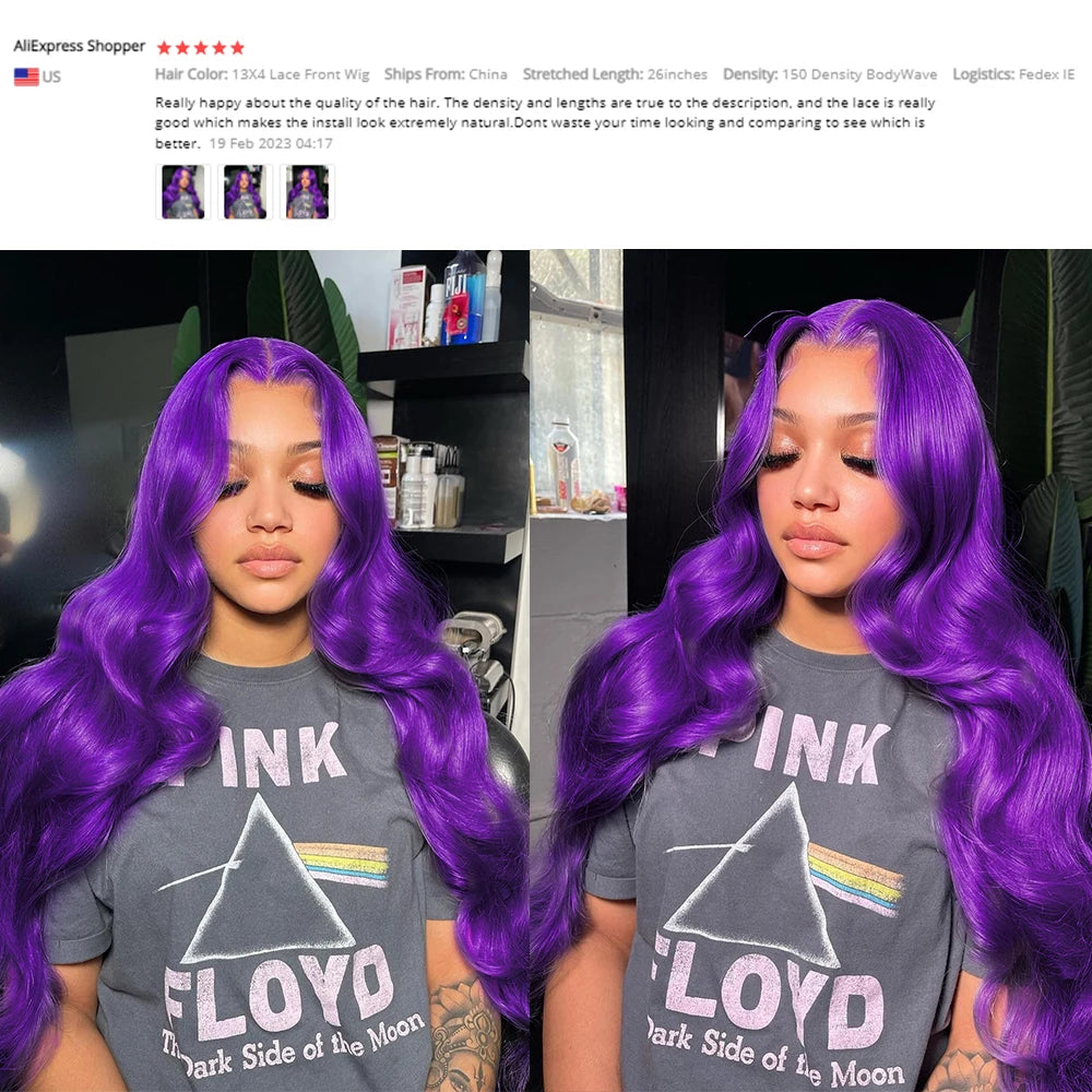 Violet Purple Color Full Lace 613 Wig 13x4  HD Transparent Lace Front Human Hair Wigs Body Wave 13x6 Lace Frontal Wig for Woman