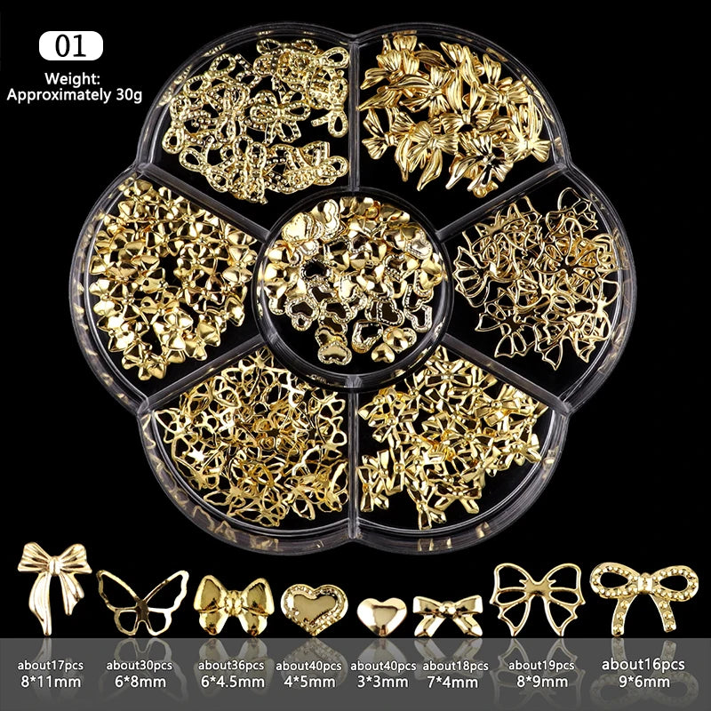 Mixed Acrylic Bowknot 3D Nail Art Decorations Flower Resin Charms Gold Beads Caviar Pearl Mixed Rhinestones Accessories Boxed