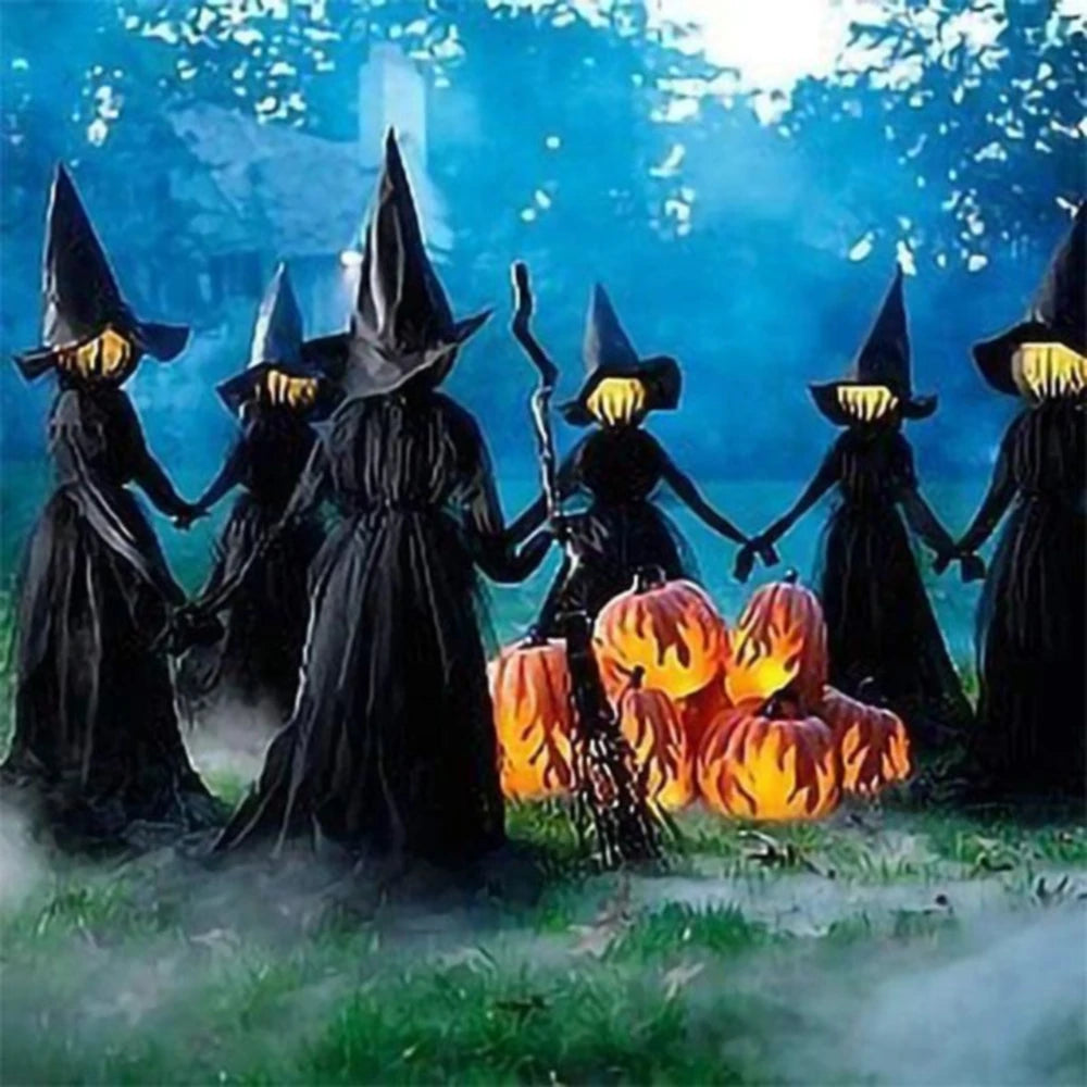 Light-Up Witches with Stakes Halloween Decorations Outdoor Holding Hands Screaming Witches Sound Activated Sensor Decor Dropship