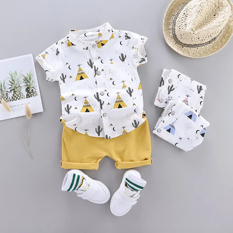 Summer Baby Boy Clothes Set 2Pcs Kids Shirt Tops Shorts Clothing Suit  Cartoon Print Toddler Tracksuit Outfit Set 3months-4years