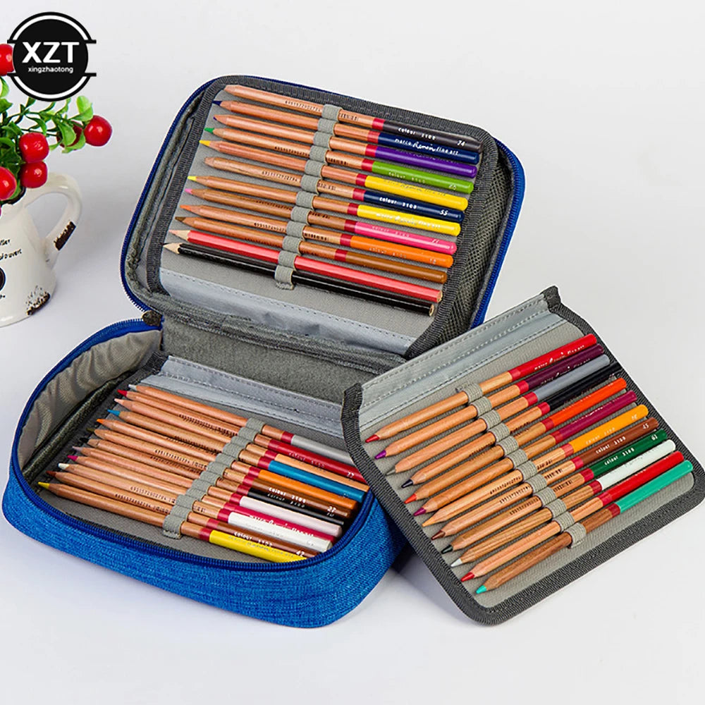 72 Holes School Cases 3 Compartments Canvas Pencil Cases Student Pen Box Storage Bag For Artist Stationery Supplies