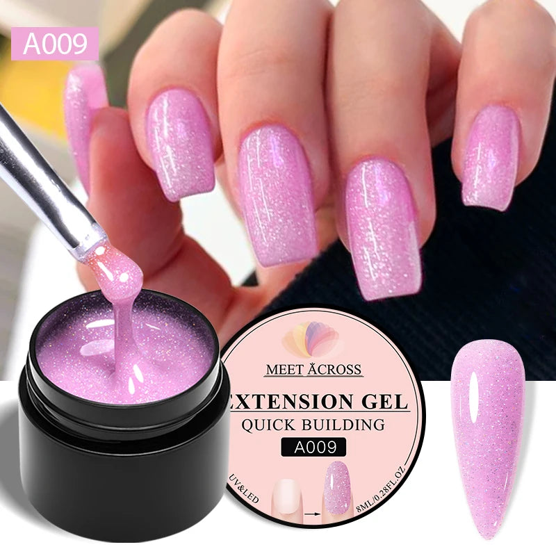 MEET ACROSS 7ML Pink Glitter Quick Extension Gel Nail Polish Gold Foils Effect Vernis Semi Permanent UV Gel Nail Art Hard Gel