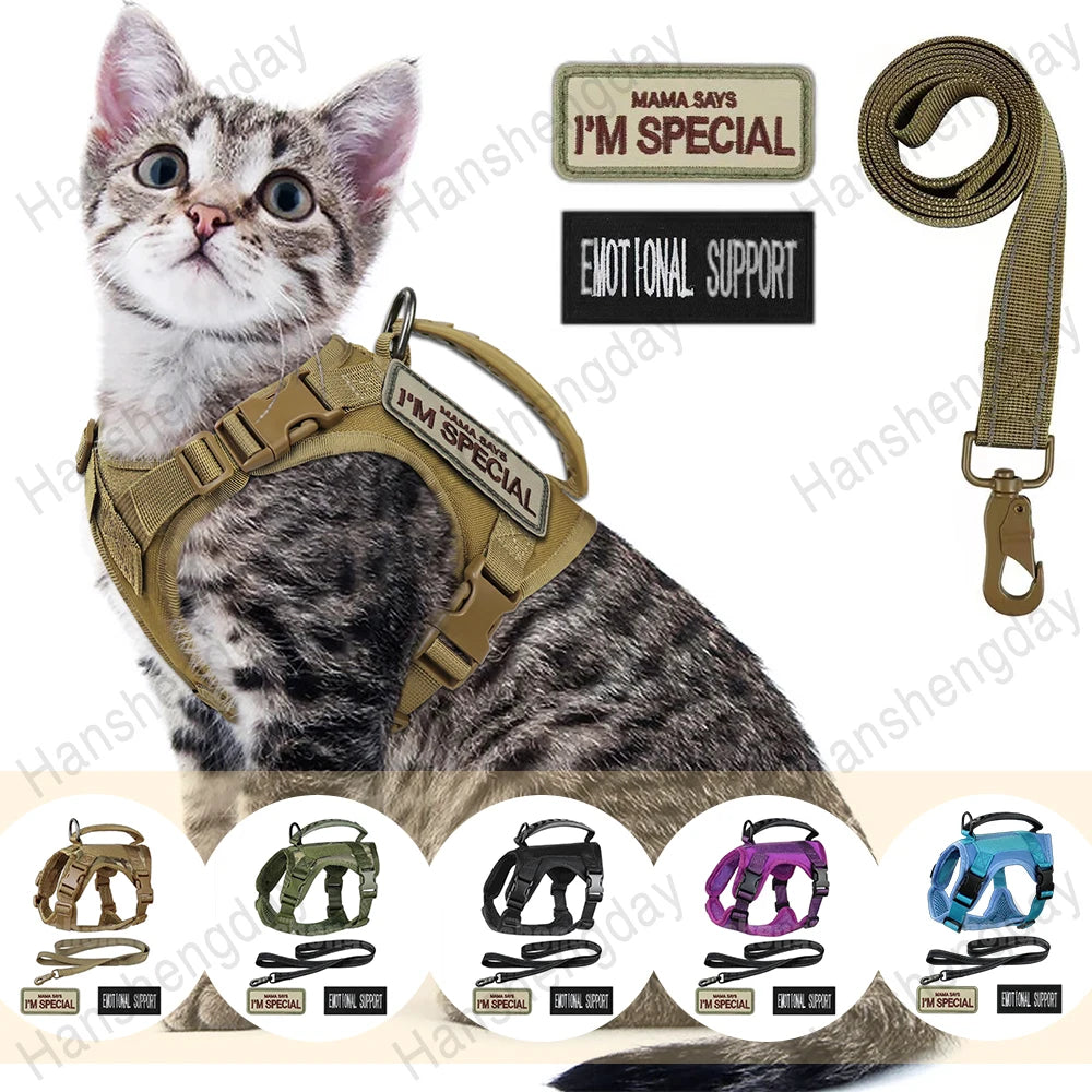 Cat Harness AdjustableTactical Harnesses vest Leash Set,Walking Breathable Mesh Pet clothes for Large Kitten Cats & Small Dog