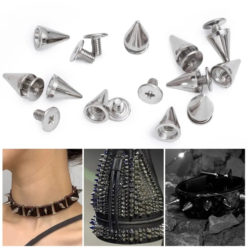 200/10Pcs Spiked Punk Rivets Multiple Sizes Screw Back Studs Punk Rock Bullet Rivets for Home DIY Sewing Clothing Leather Craft
