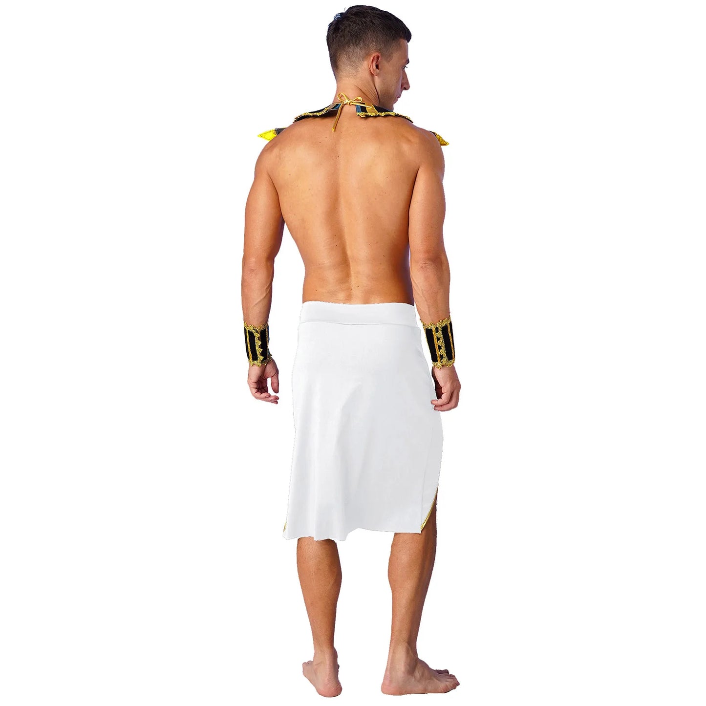 Mens Ancient Egyptian Pharaoh King Cosplay Costume Halloween Fancy Dress Skirt with Cuffs Collar Outfit for Theme Party/Stage