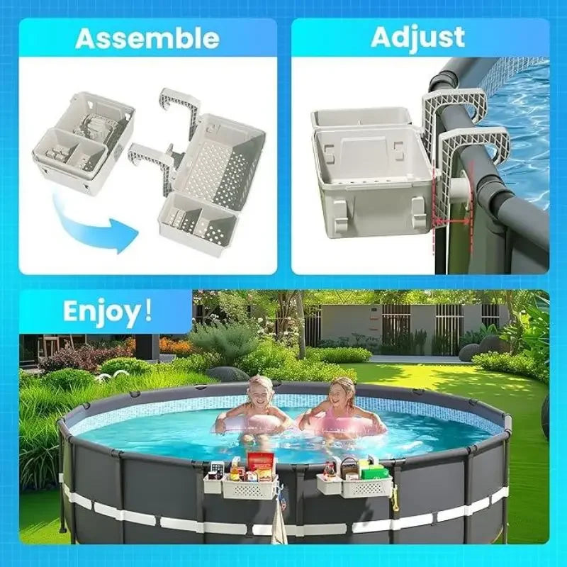 Poolside Storage Baskets with Cup Holders Above Ground Pool Spare Parts Accessories Swimming Pool Storage Basket