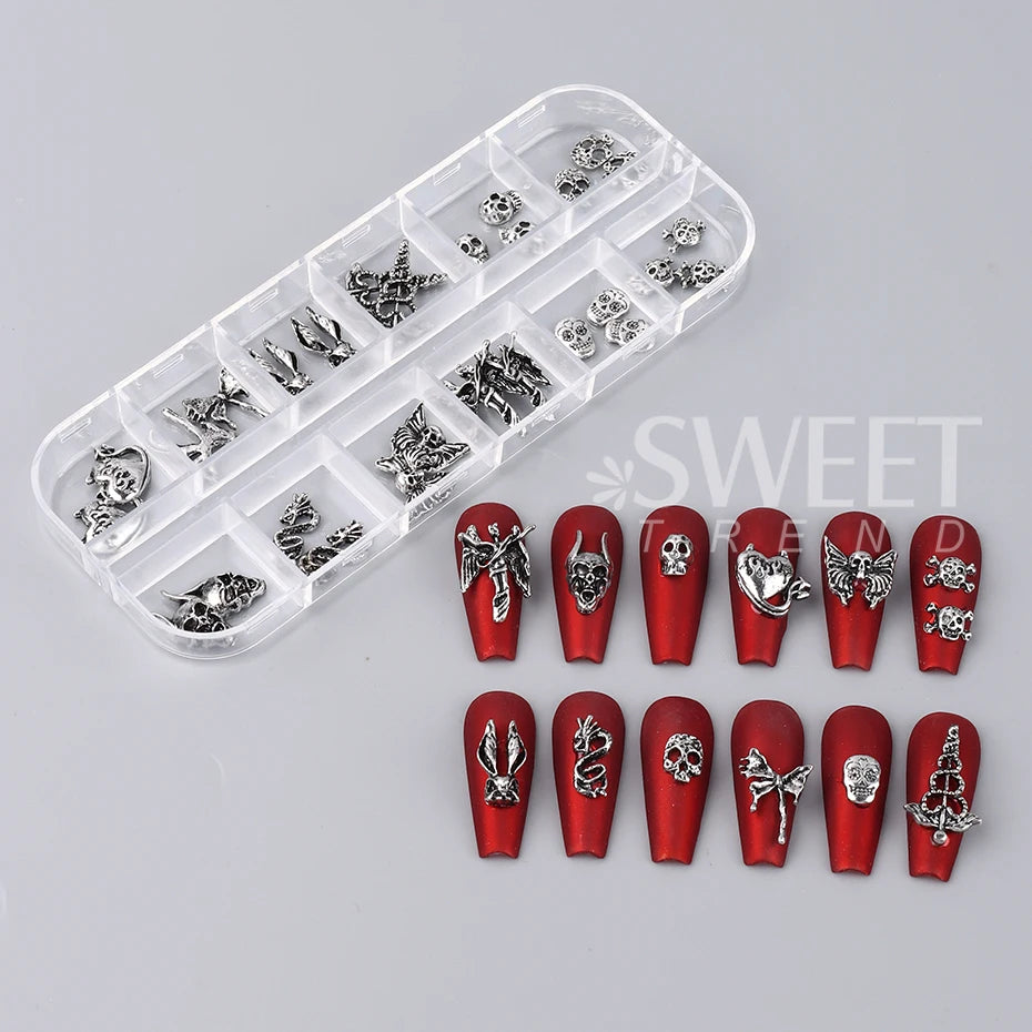 New Punk Gothic Spider Christ Jesus Satan Angel Nail Charms Skull Ghost Alloy 3D Halloween Y2K Nail Art Decoration Accessories