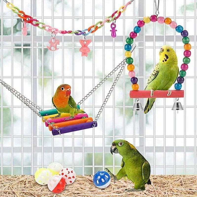 Pet Bird Parrot Swing Bell Parakeet Budgie Cockatiel Cage Hammock Hanging Toys