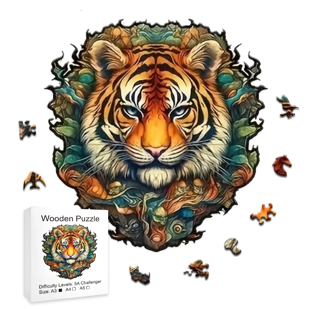 Tiger Wooden Puzzle Unique Crafts Interesting Adult and Children Animal Wooden Puzzle Gifts 3D Games Gifts Education Puzzle