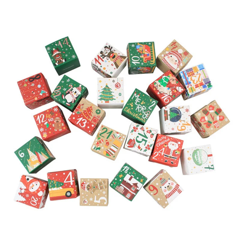 24pcs/set Christmas Advent Calendar Box Kraft Paper Candy Box 24 Days Countdown to Xmas Gift Boxes Navidad New Year Decorations