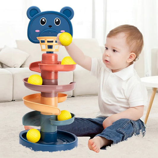 Baby Toys Rolling Ball Pile Tower Early Educational Toy For Babies Rotating Track Educational Baby Gift Stacking Toy ForChildren