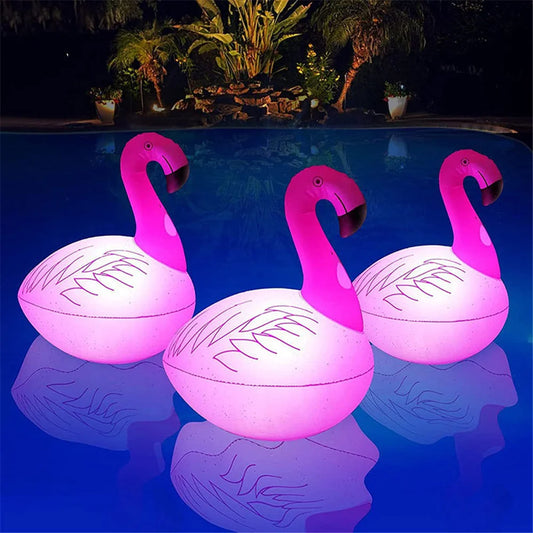 Solar Powered Flamingo Floating Pool Lights, 16 RGB Colors Changing LED Glow Ball Inflatable Flamingo for Outodr Pool Garden