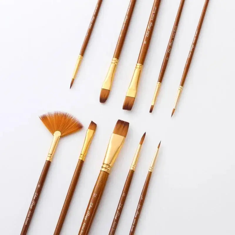 New 10Pcs Paint Brushes Set Nylon Hair Painting Brush Short Rod Oil Acrylic Watercolor Pen Professional Art Supplies