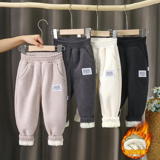 Children's Pants Plus Velvet Trousers for Kids Fleece Thick Warm Boys Girls Joggers Casual Outerwear Teenager Sports Pants