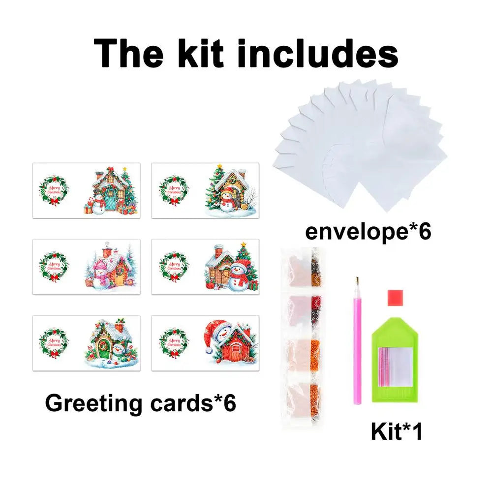 Christmas House Cards 6X Make Rhinestone Painting Cards With Envelopes Christmas Rhinestone Art Painting Greeting Cards For