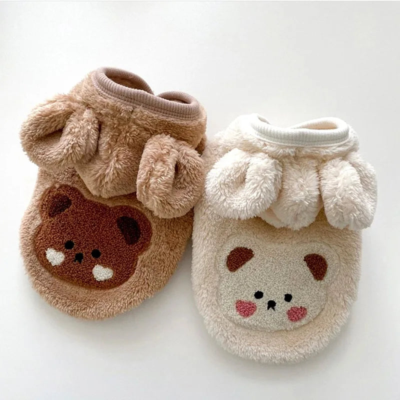 Fashion Warm Winter Pet Dog Clothes Warm Little Bear Hooded Plush Cat Dog Jacket Corgi Teddy Clothing Pet Supplies Accessories