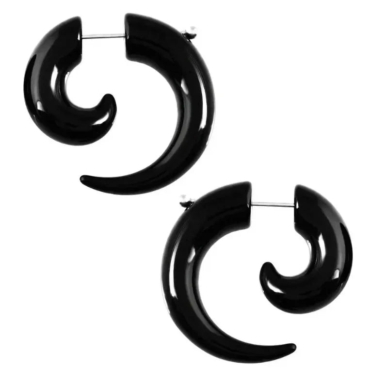 Personality Punk Black Spiral Horn Acrylic Earrings for Men Women Trendy Hip Hop Rock Piercing Stud Ear Rings Jewelry Accessory