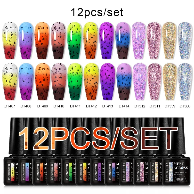 12pc Glitter Cat Magnetic Gel Set Cat Gel Eyes Polish Holographic Reflective Semi Permanent UV Gel Soak Off Sparkling Nail Art