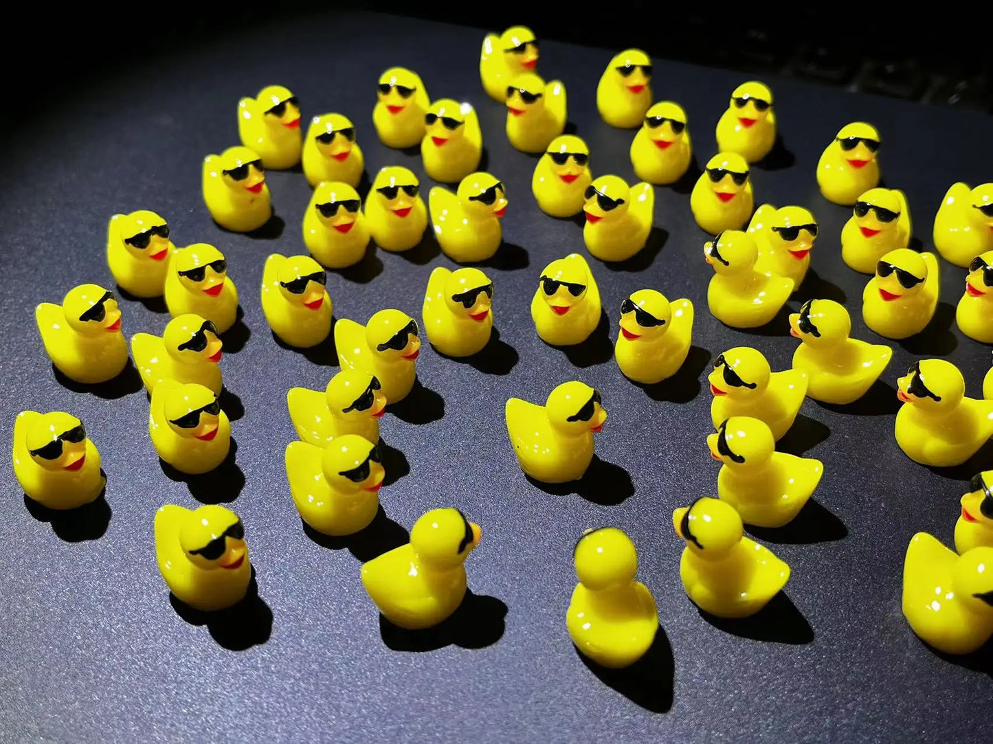 50PCS Mini Yellow Ducks with Glasses Fairy Garden Miniatures Duck Wearing Sunglasses Kawaii Home Accessories Desk Decoration