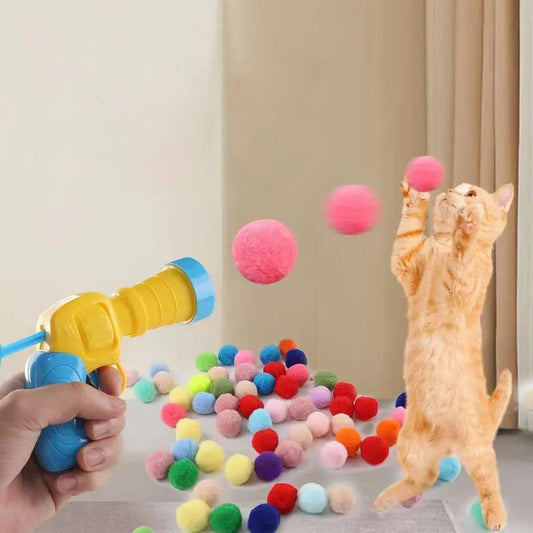 Funny Cat Toys Interactive Launch Training Cat Toys Indoor Silent Plush Ball Kitten Fun Creative Catapult Toys Pet Accessories