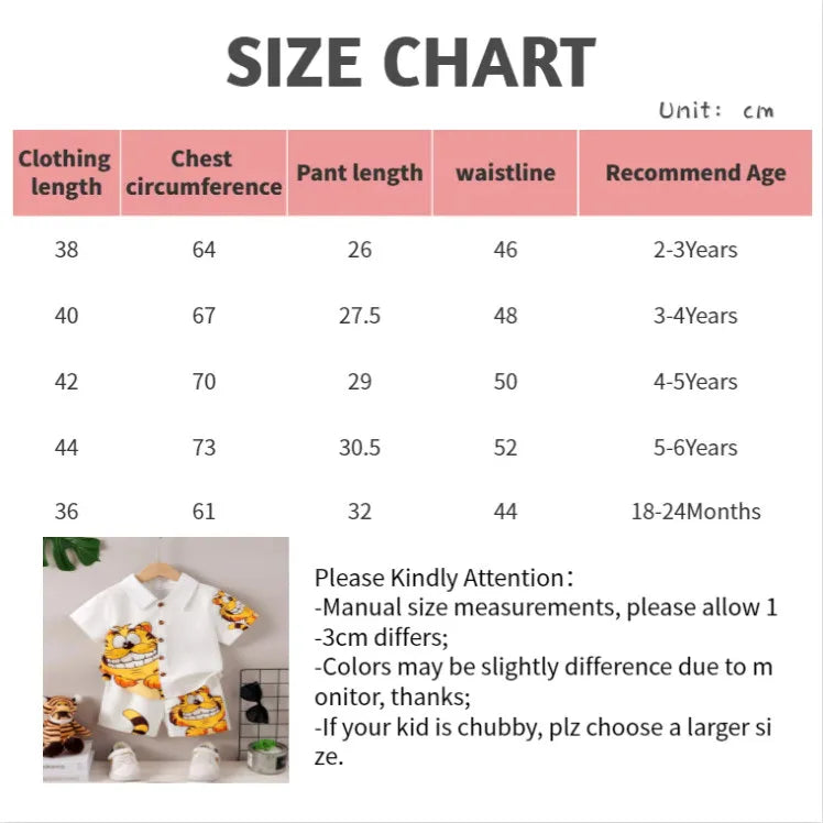 1-6 Years Kids Boy 2PCS Clothes Set Cartoon Cute Tiger Short Sleeve Shirt+Shorts Fashion Style Suit Child Birthday Party Outfits