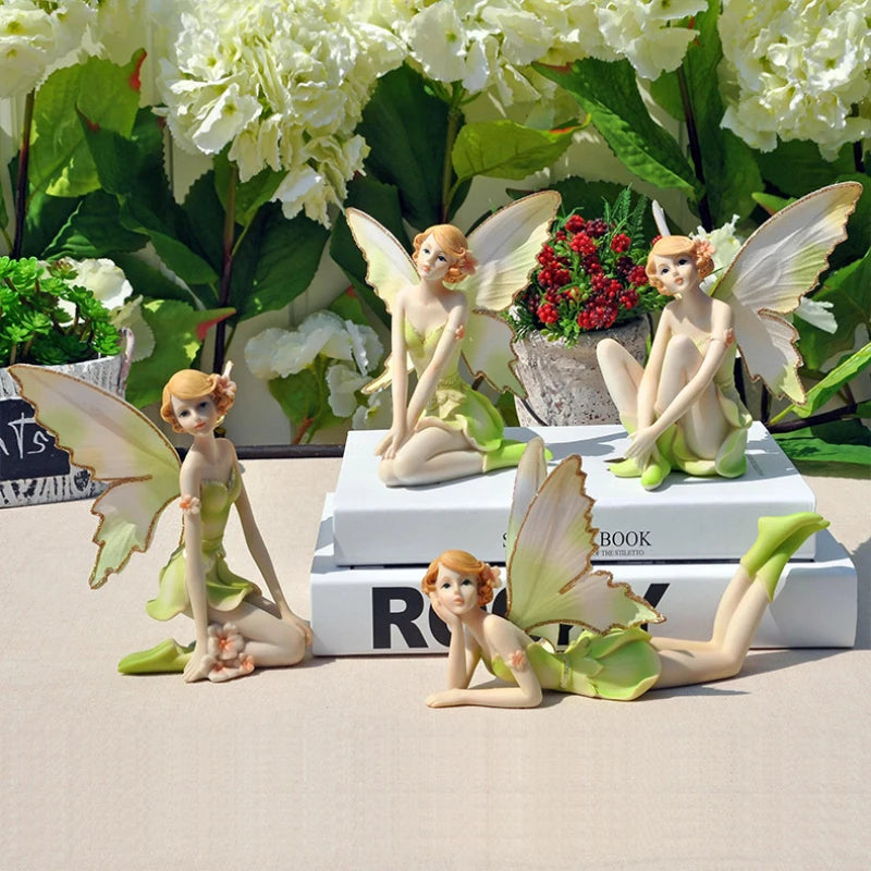 Creative Green Flower Fairy Cute Girl Resin Elf Angel Ornament Home Decoration Crafts Statue Bar Desk Fairy Statue Decoration