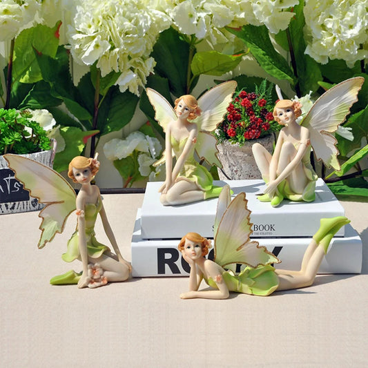 Creative Green Flower Fairy Cute Girl Resin Elf Angel Ornament Home Decoration Crafts Statue Bar Desk Fairy Statue Decoration