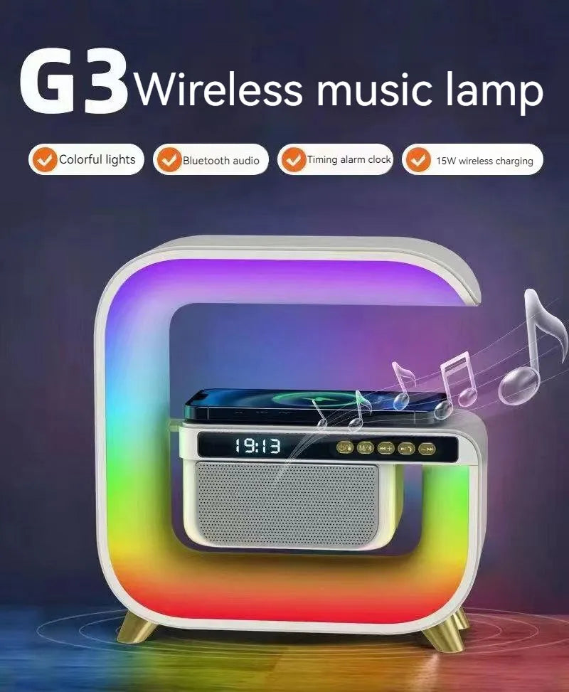 Multifunctional Bluetooth Speaker Alarm Clock Wireless Mobile Phone 15W Colorful Wireless Charging Subwoofer RGB Light Home