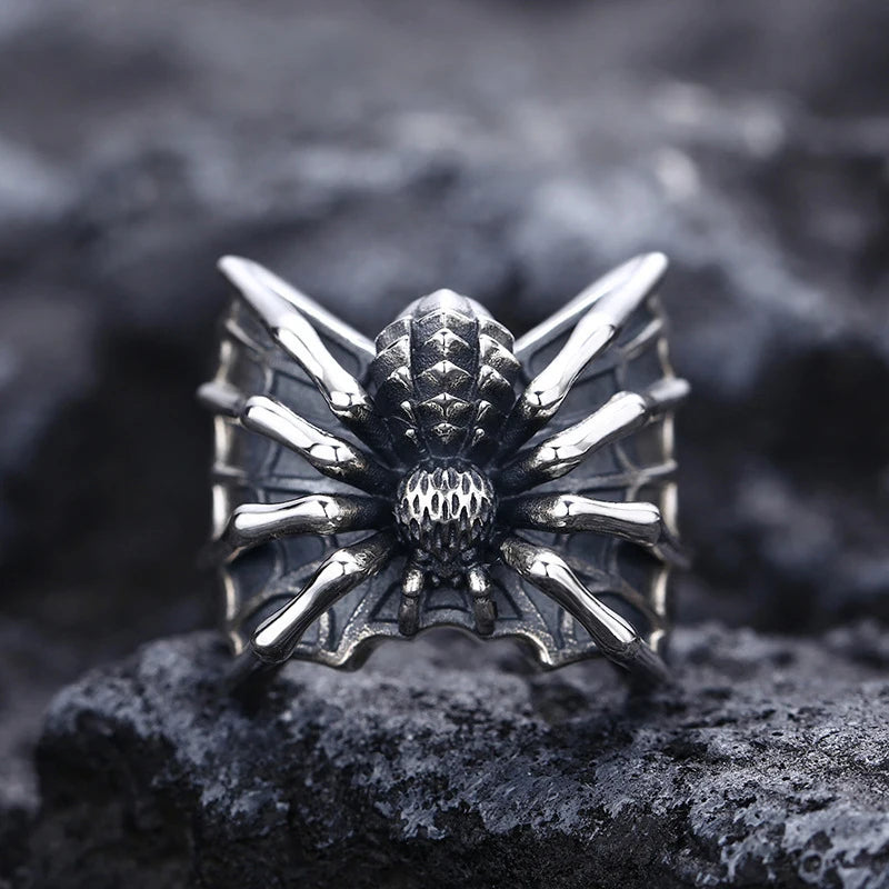 Fashion Vintage Domineering Gothic Spider Animal Ring For Men Antique Wide Opening Adjustable Ring Punk Jewelry Party Gift