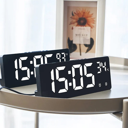 Voice Control Digital Alarm Clock Temperature Dual Alarm Snooze Desktop Table Clock Night Mode 12/24H LED Clock Watch Desk Clock