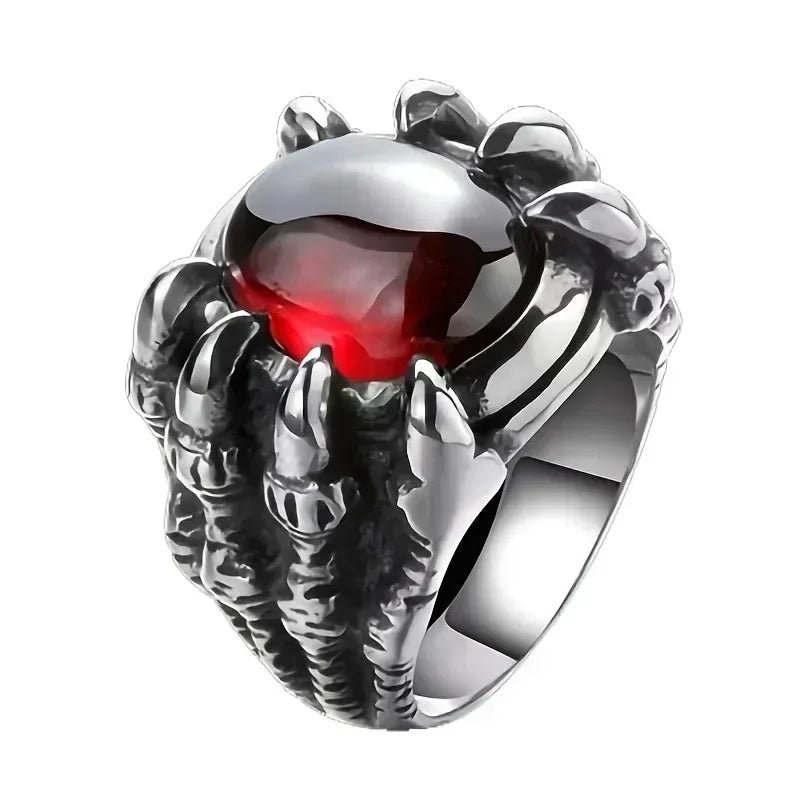 Dragon Claw Vintage Punk Gothic Ruby Men's Alloy Casting Ring New Popular Jewelry Manufacturer