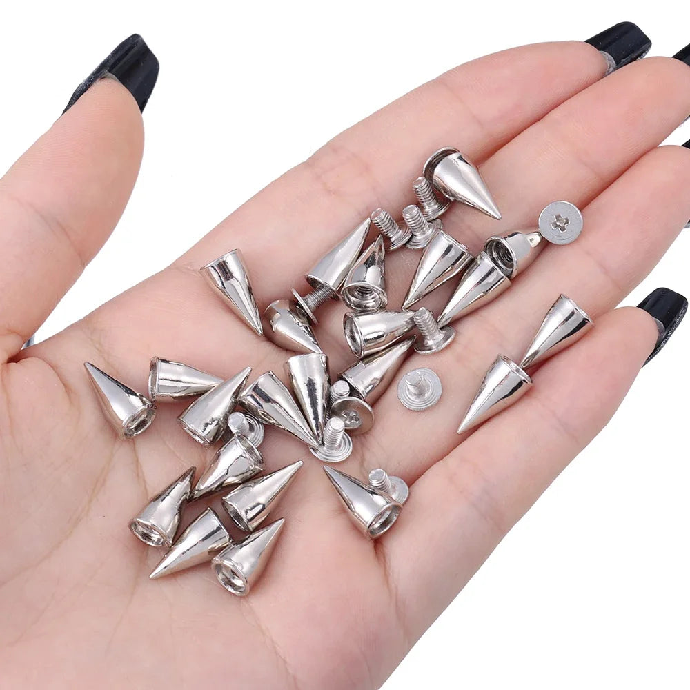 10-50pcs Punk Rivets Metal Cone Studs And Spikes Silver Warhead DIY Punk Garment Crafts Tools Clothes Shoes Leather Accessories