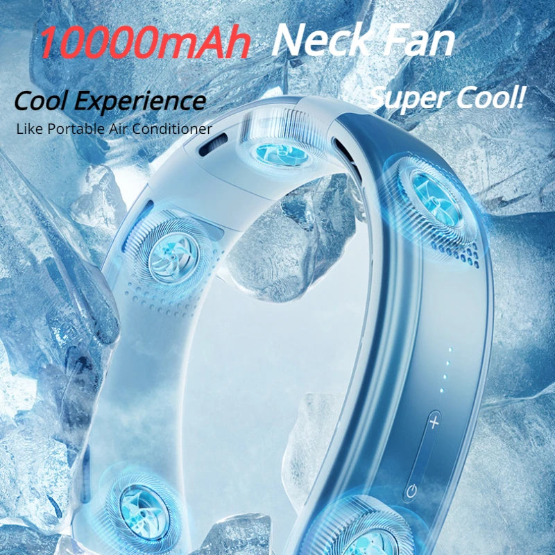 10000mAh Portable Neck Fan Mini Bladeless Silent Neckband Fan USB Rechargeable 3 Speeds Mute Wireless Electric Neck Cooler Fans