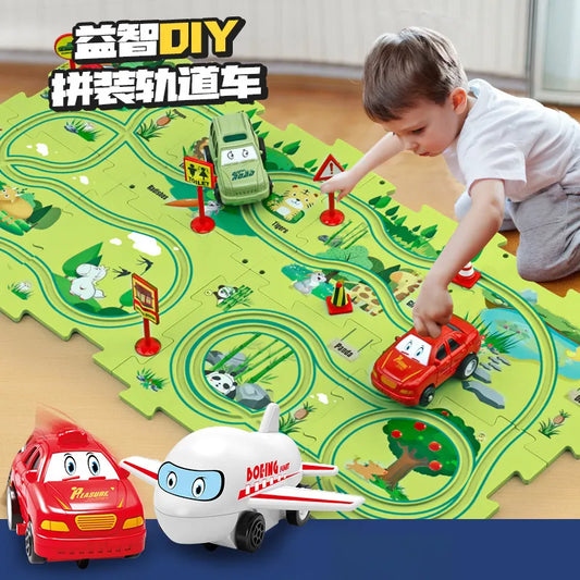 Kids Logic Board Game Jigsaw DIY Puzzles Electric Race Car Track Toys Slot Rail Toys Monetssori Construction Educational Toys