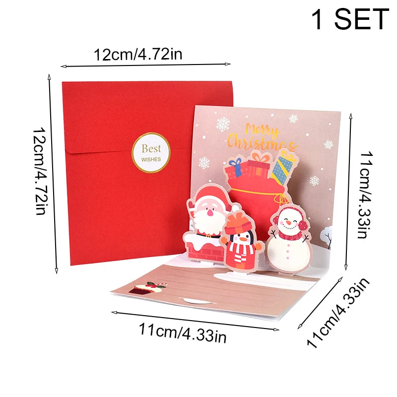 1set Merry Christmas 3D Pop UP Greeting Cards With Envelope Christmas Thank You Invitation Blessing Postcard New Year Xmas Noel