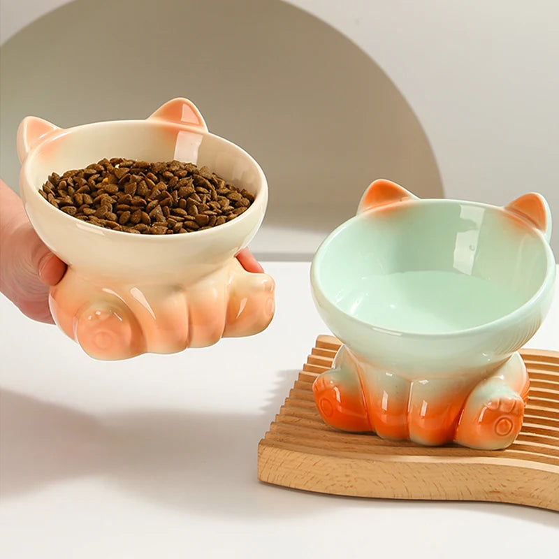 Gradient Ceramic Cat Bowl Pet Bowl Cat Dining Bowl Drinking Water Pet Supplies Dog Bowl Cat Basin Cat Shaped Feeding Bowl