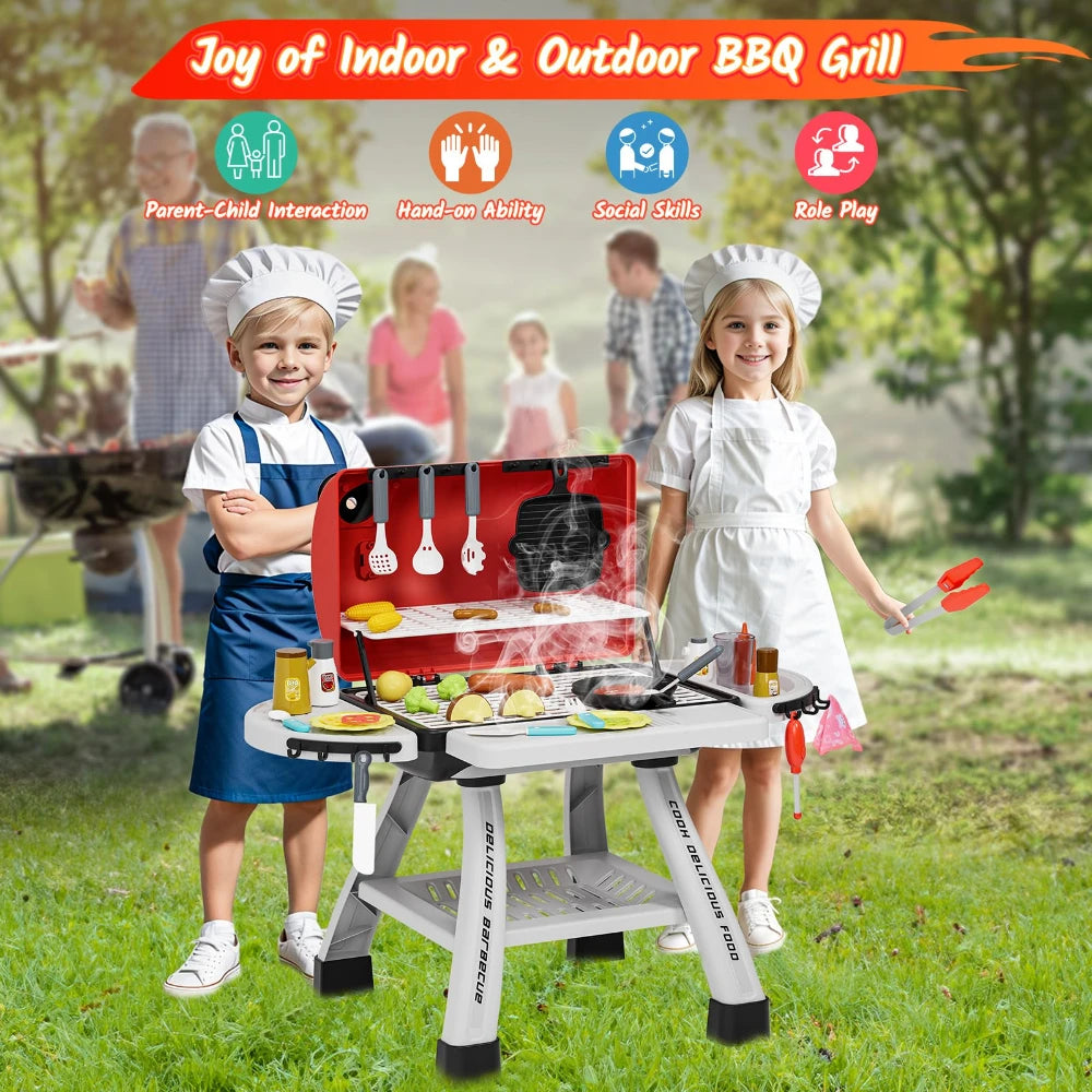 WizKidz 2 Layer BBQ Toy Grill Playset for Kids Outdoor Fun Gifts|Pretend Kitchen Toys for Toddlers Age 3-5 Years Old Girls Boys