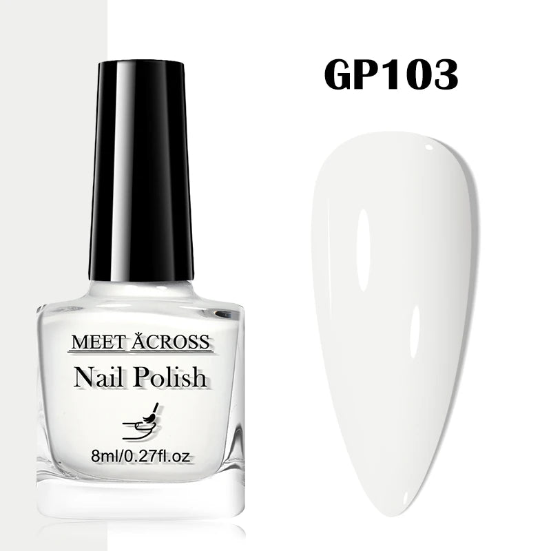 MEET ACROSS 8ml Pink White Nude Water-Based Peel Off Nail Polish Glass Bottle Nail Art Polish DIY Design No Need Lamp