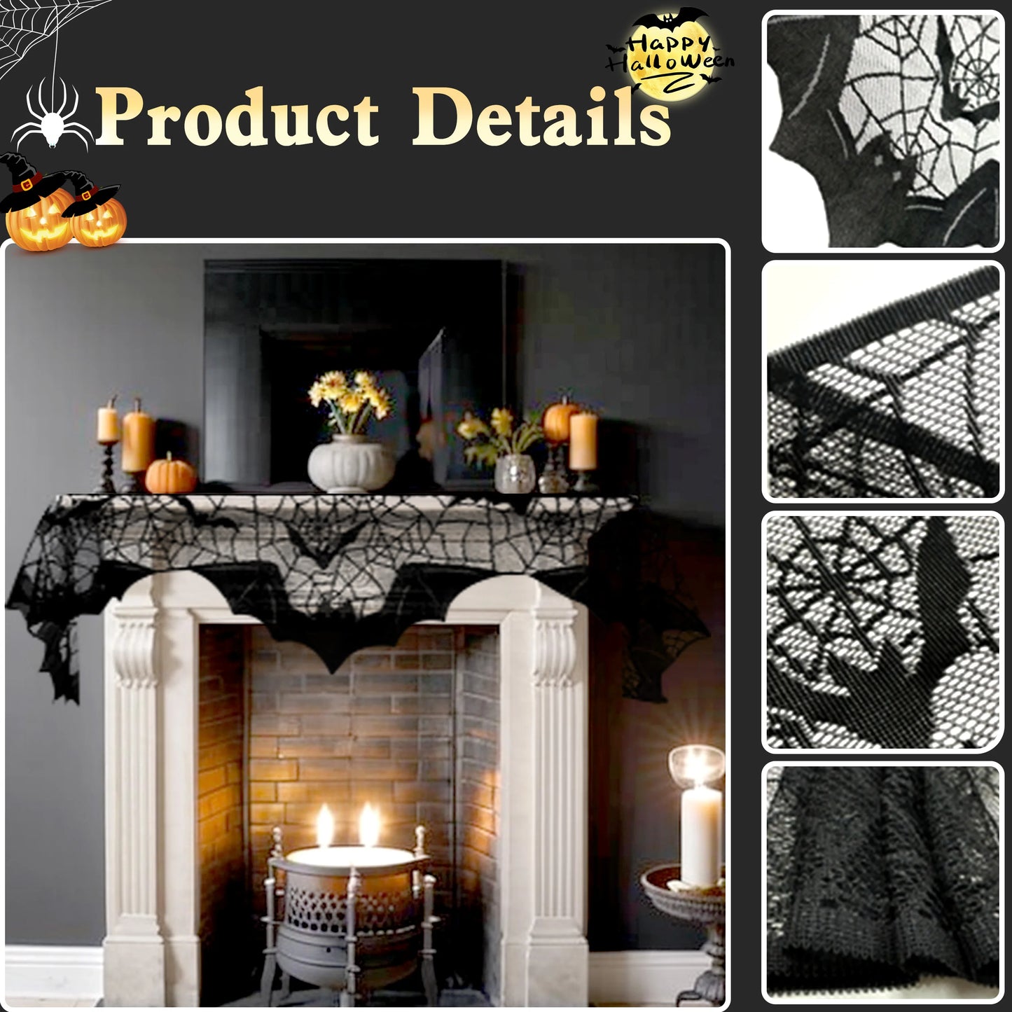 1 Pcs Halloween Spider and Bat (Skeleton) Mantel Scarf, Add Spooky Charm to Your Home Decor, Suitable for Home Outdoor Decoratio