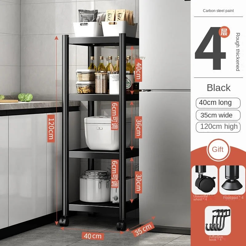 3/4/5 Tiers Trolley Rack Floor-to-ceiling Multi-layer Home Bedroom Mobile Kitchen Multi-functional Storage Storage Rack Pulley