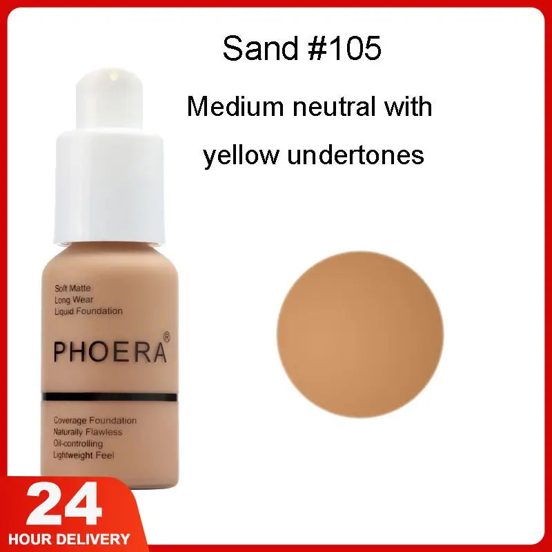 Phoera Foundation Whitening Matte Concealer Brighten Waterproof Oil-control Dark Circles Makeup Base Full Coverage Cosmetic