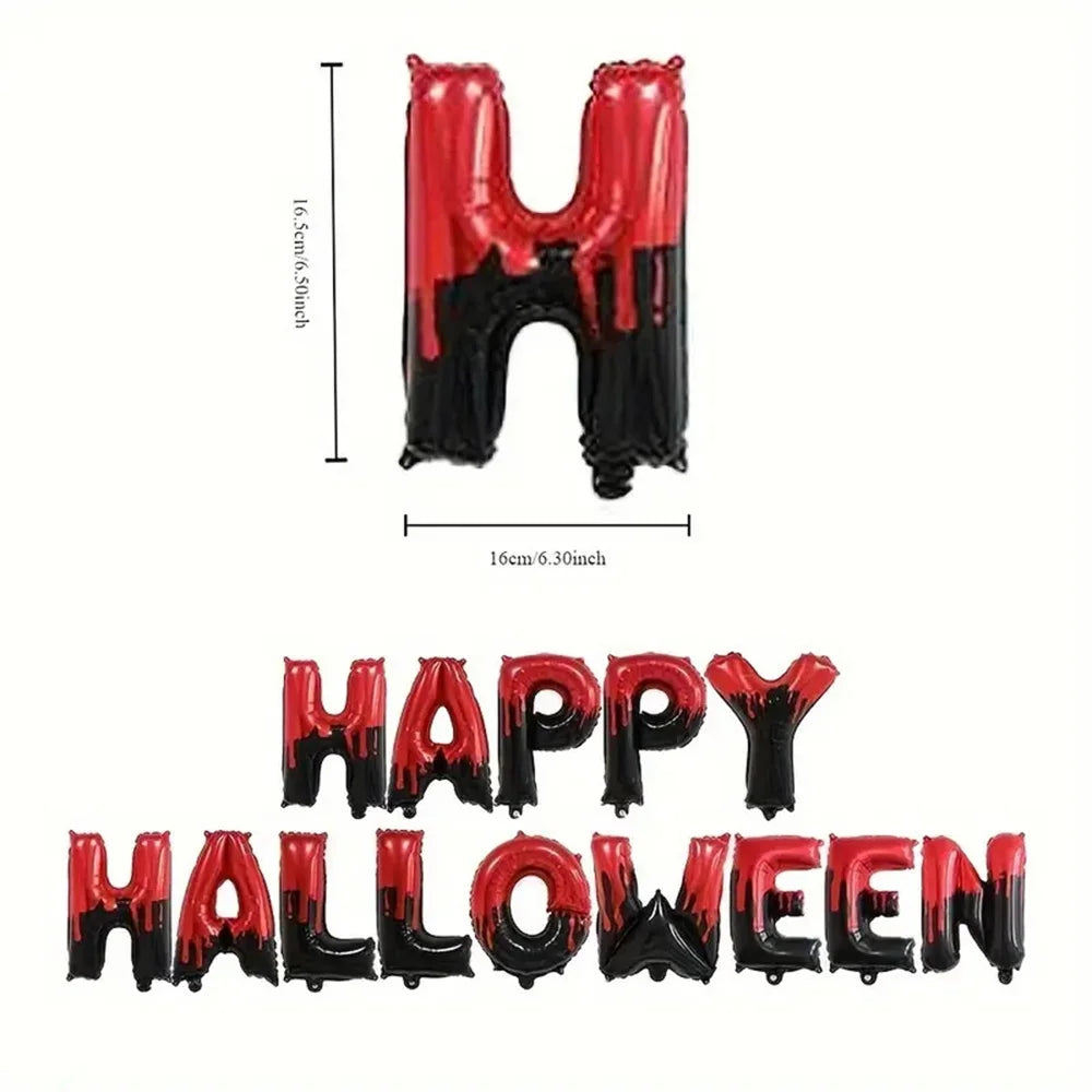 1set 16inch Happy Halloween Letter Flag Banner Black Orange Halloween Party Decoration Balloon Set for Hanging Horror Prop Gift