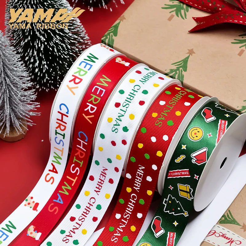 YAMA-Christmas Ribbon for Gift Wrapping, DIY Decoration, Hair Ornaments, Flower Packaging, 9mm, 16mm, 25mm, 100Yards/Roll, 2023