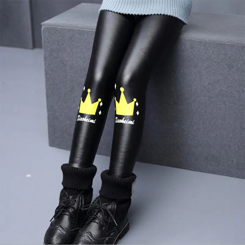 Winter Girls Legging Pants Leather Warm Trousers Children Leggings Kids Thicken Pants Baby Cartoon Clothes