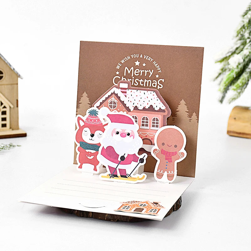 1set Merry Christmas 3D Pop UP Greeting Cards With Envelope Christmas Thank You Invitation Blessing Postcard New Year Xmas Noel