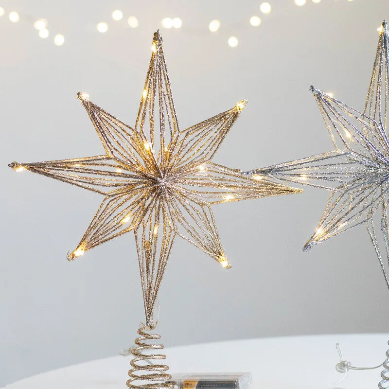 Christmas Star Tree Topper with Warm White Lights Pre-lit Glittered Star Treetop Lighted Xmas Treetop for Home Decorations