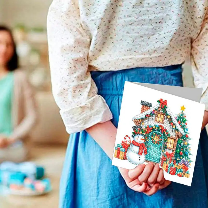 Snowman Christmas Cards 6X Make Rhinestone Painting Blessing Cards with Envelopes Christmas Rhinestone Art Painting Greeting