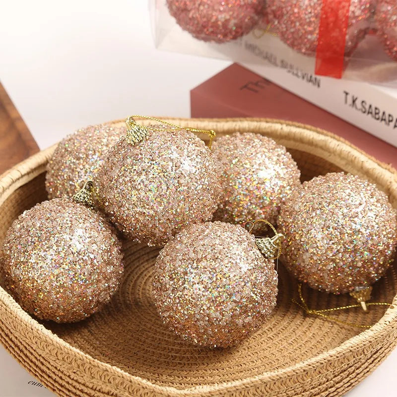30/6pcs Glitter Champagne Gold Christmas Balls Sparkling Xmas Tree Hanging Ball Pendants Christmas New Year Party Decor Ornament